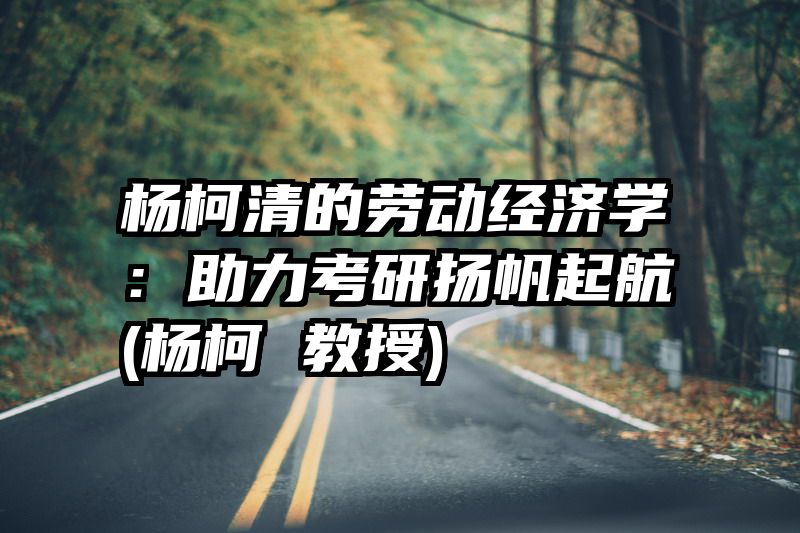 杨柯清的劳动经济学：助力考研扬帆起航(杨柯 教授)