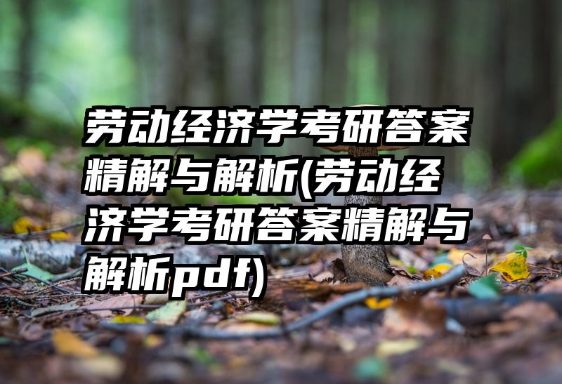 劳动经济学考研答案精解与解析(劳动经济学考研答案精解与解析pdf)